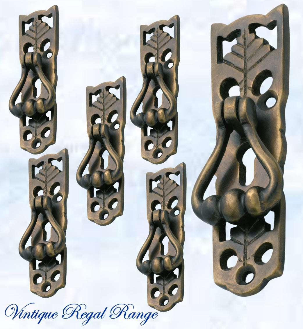 Regal 3 Ball Drop Ring Antiqued Brass Drawer handle-Vintique Concepts