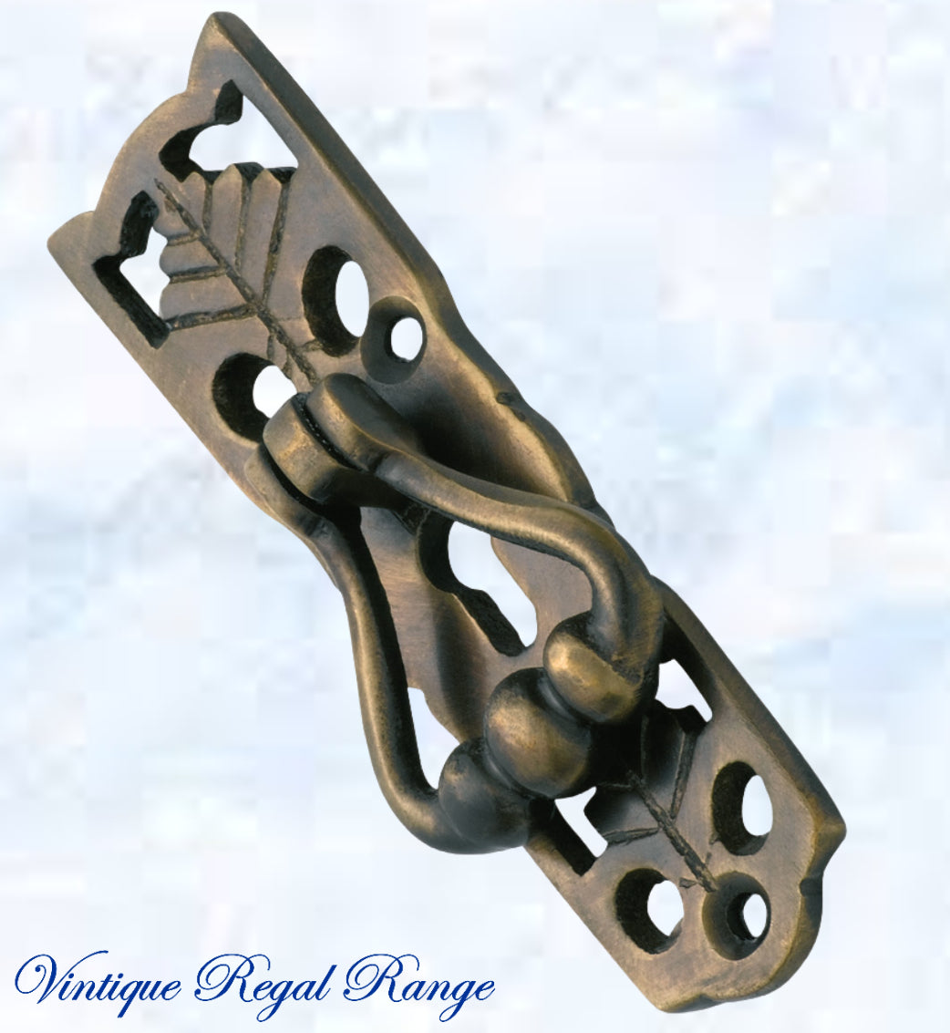 Regal 3 Ball Drop Ring Antiqued Brass Drawer handle-Vintique Concepts