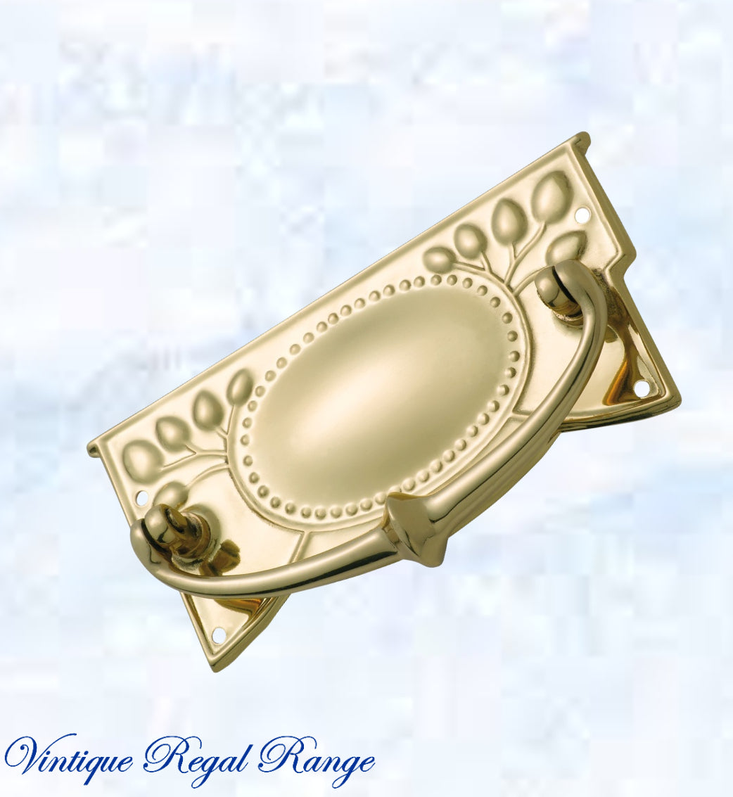 Regal Victorian large Square swing Polished Brass Drawer handle-Vintique Concepts