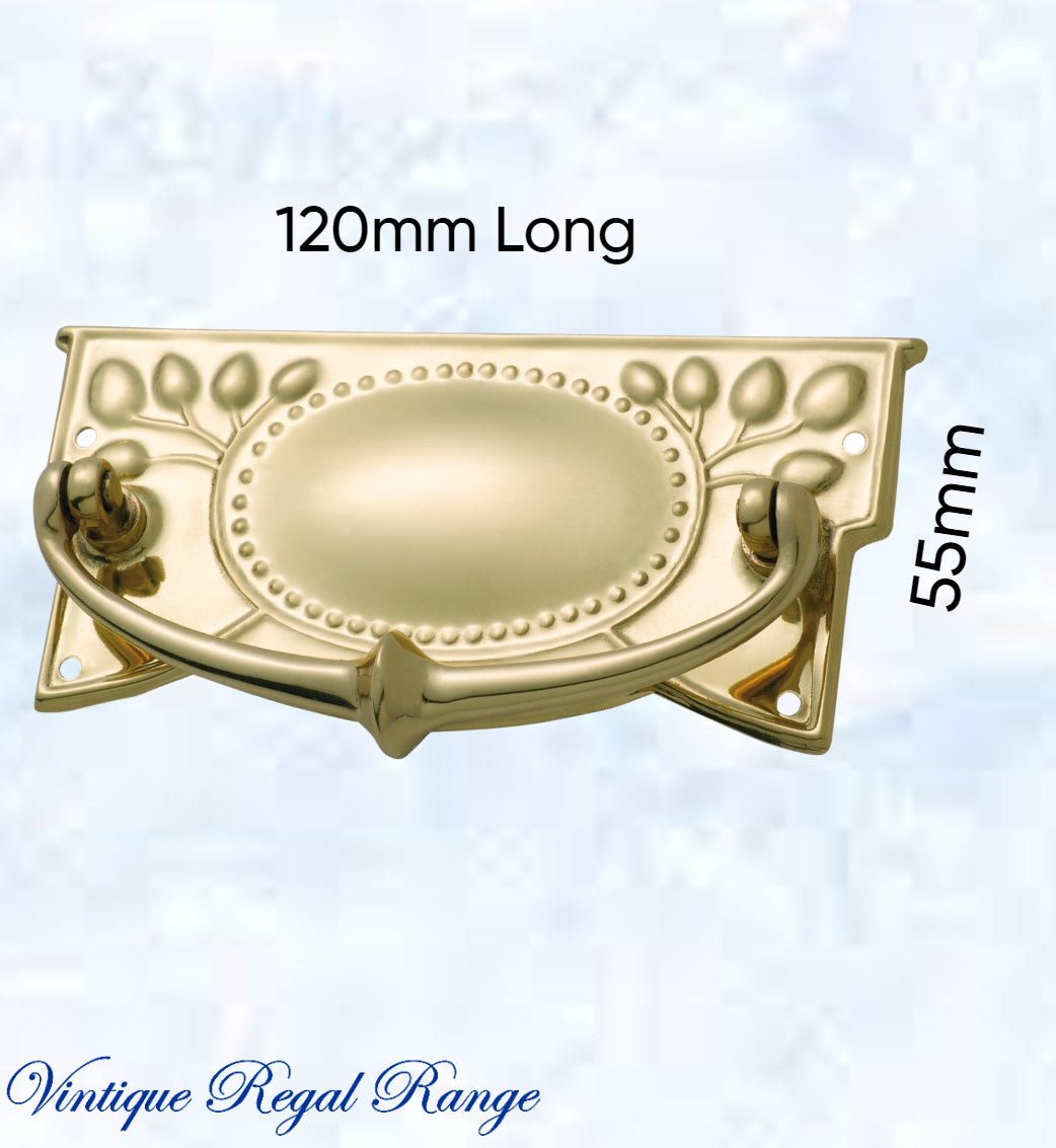 Regal Victorian large Square swing Polished Brass Drawer handle-Vintique Concepts