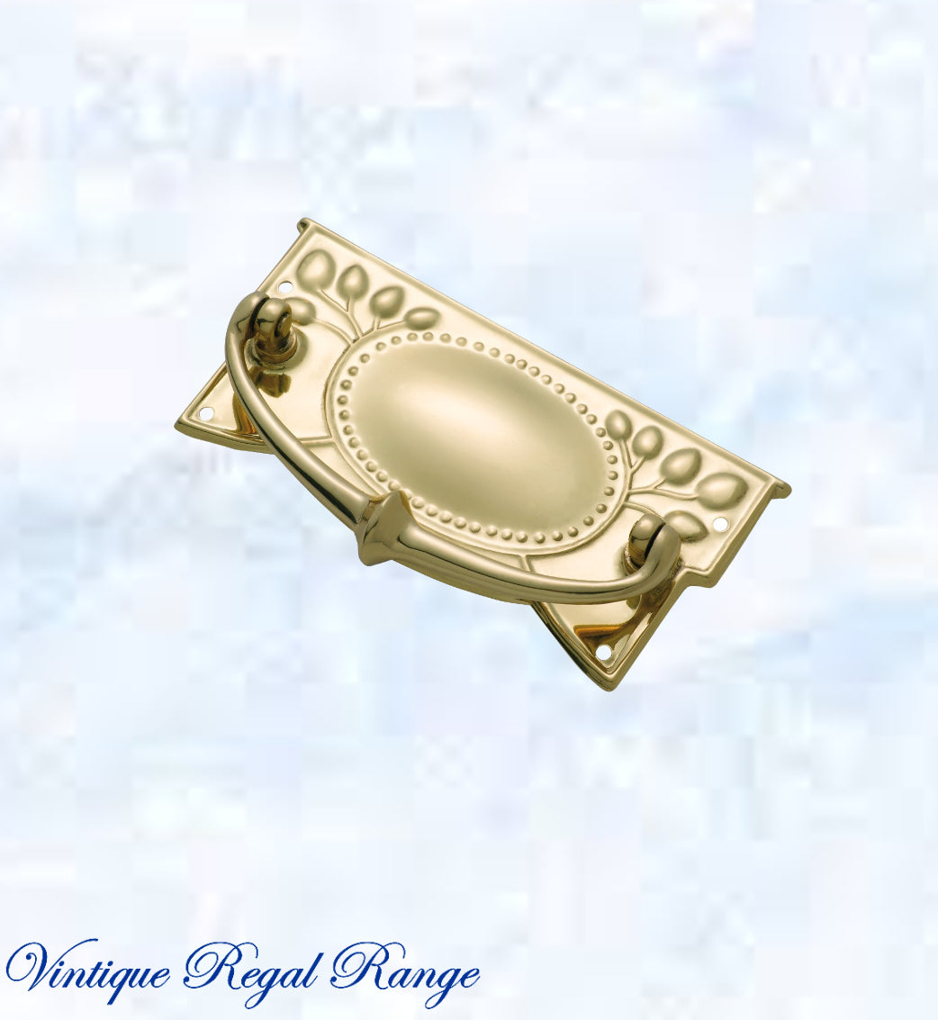 Regal Victorian Small Square swing Polished Brass Drawer handle-Vintique Concepts