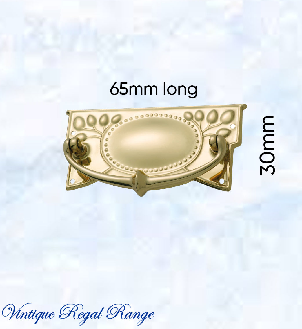 Regal Victorian Small Square swing Polished Brass Drawer handle-Vintique Concepts