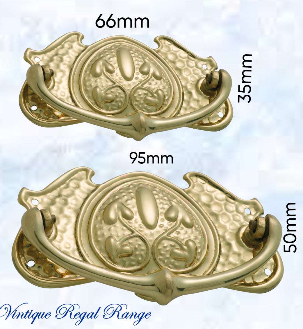 Regal Victorian Small Ornate swing Polished Brass Drawer handle-Vintique Concepts