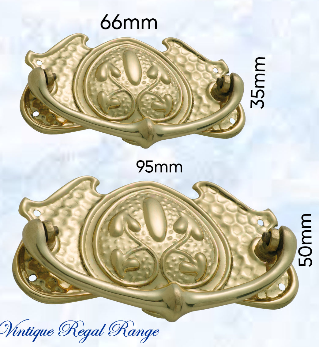 Regal Victorian Small Ornate swing Polished Brass Drawer handle-Vintique Concepts