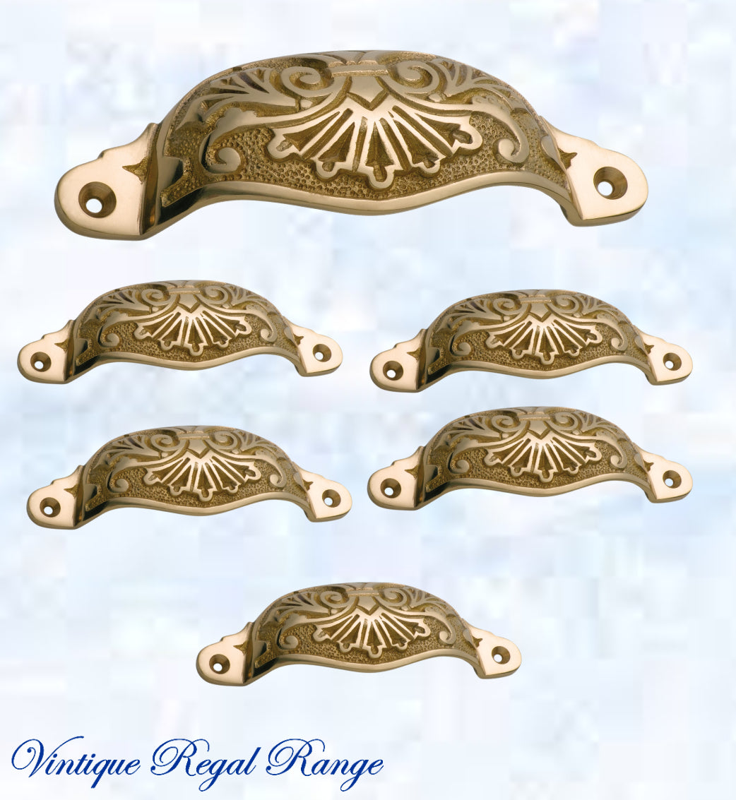 Regal Polished Brass Victoria's Ornate Cup Drawer pull 110mm Long-Vintique Concepts
