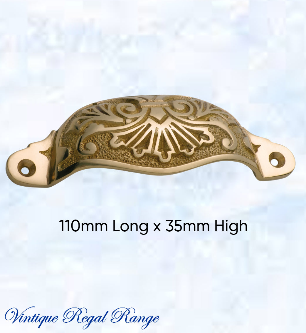 Regal Polished Brass Victoria's Ornate Cup Drawer pull 110mm Long-Vintique Concepts