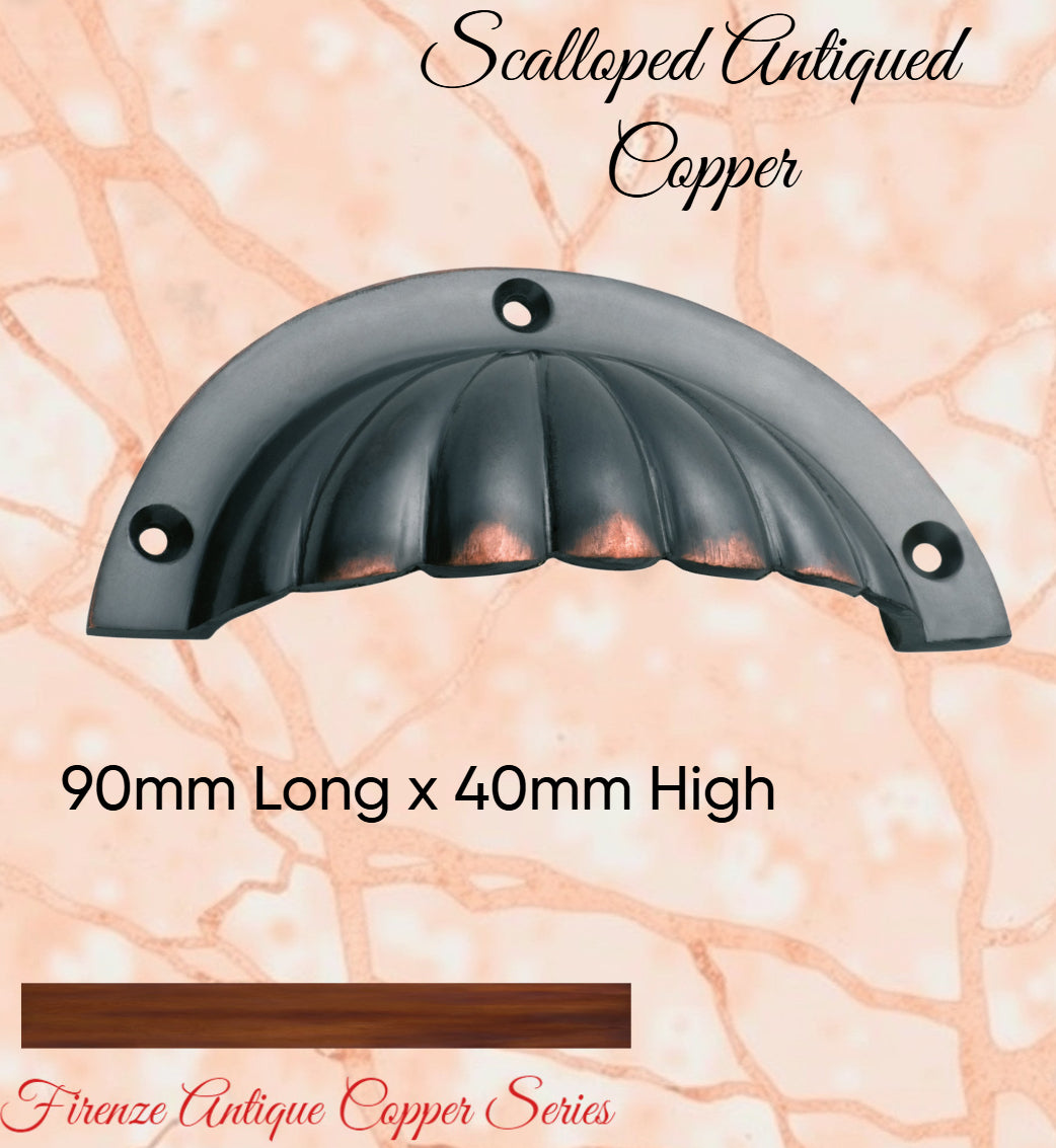 Regal Antiqued Copper Scallop Cup Drawer pull-Vintique Concepts