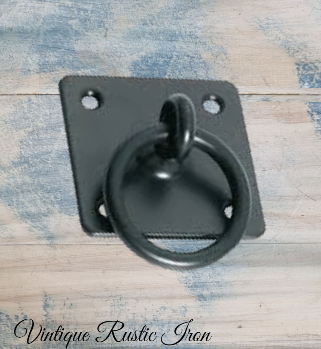 Barn Square Cabinet IRON  Ring pull 38m dia ring-square base-Vintique Concepts