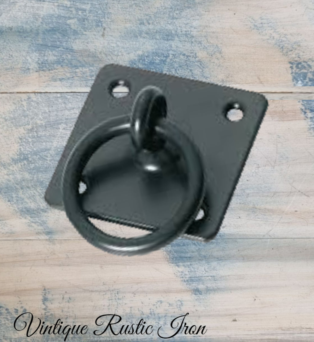 Barn Square Cabinet IRON  Ring pull 38m dia ring-square base-Vintique Concepts