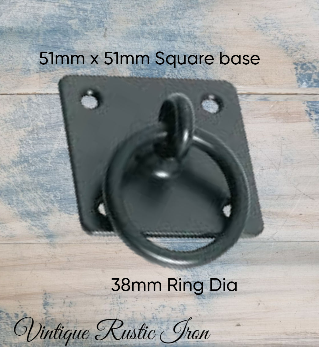 Barn Square Cabinet IRON  Ring pull 38m dia ring-square base-Vintique Concepts