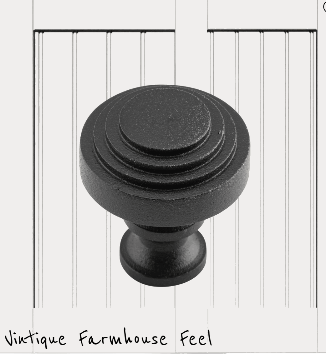 Farmhouse Satin Black Iron Circle Steps Knob  30mm dia-Vintique Concepts
