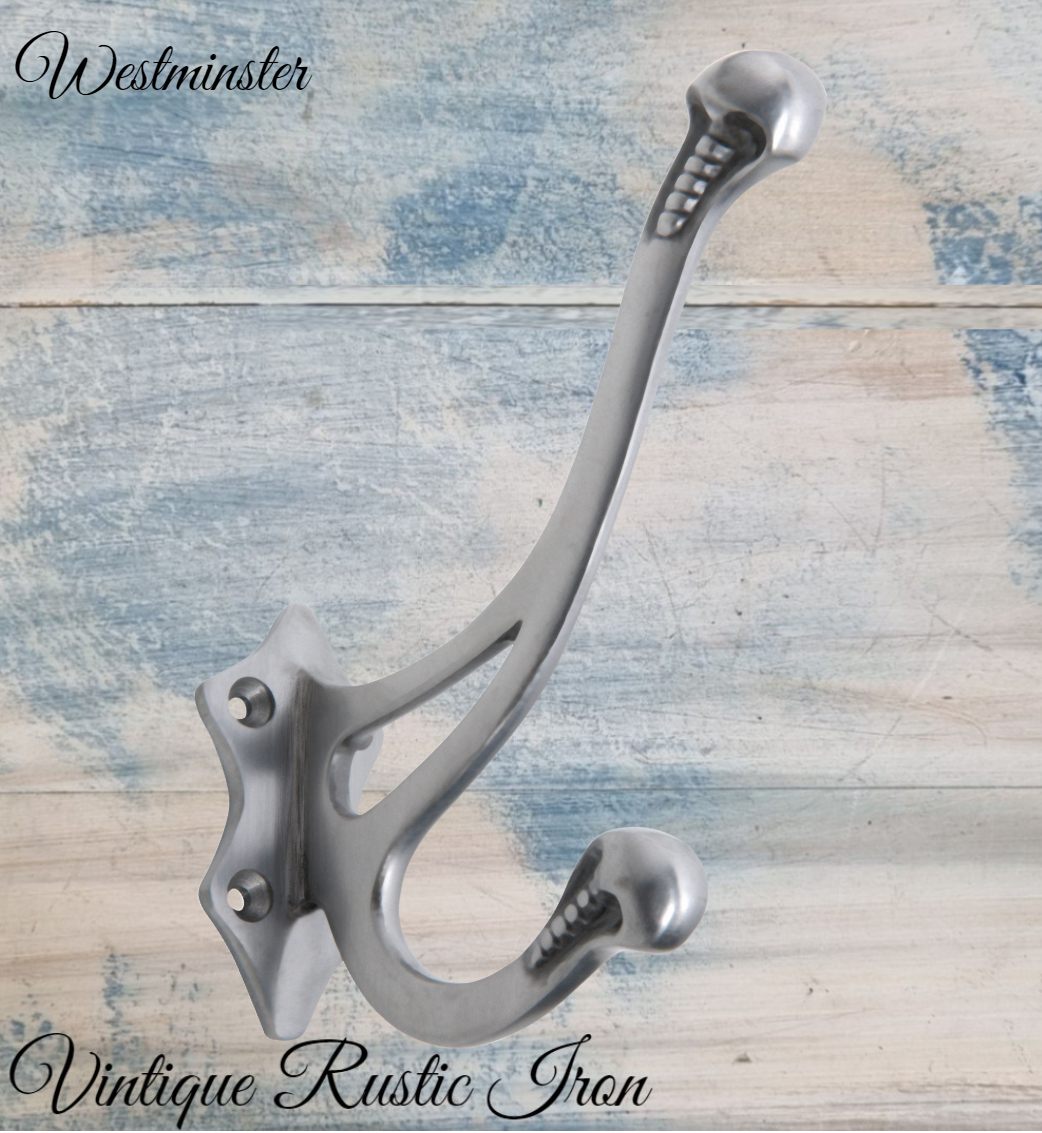 Antique Westminster Large Polished Iron Coat & Hat Hook 145 x 100mm-Vintique Concepts