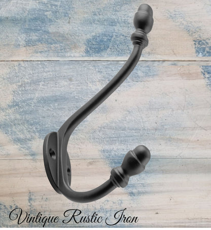 Iron ACORN double prong Coat hook 150mm long-Vintique Concepts