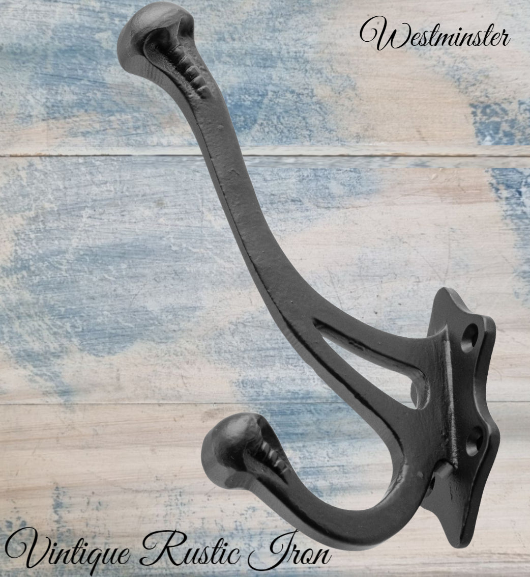 Antique Westminster Large  Black Iron Coat & Hat Hook 145 x 100mm-Vintique Concepts