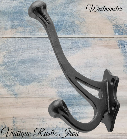 Antique Westminster Large  Black Iron Coat & Hat Hook 145 x 100mm-Vintique Concepts