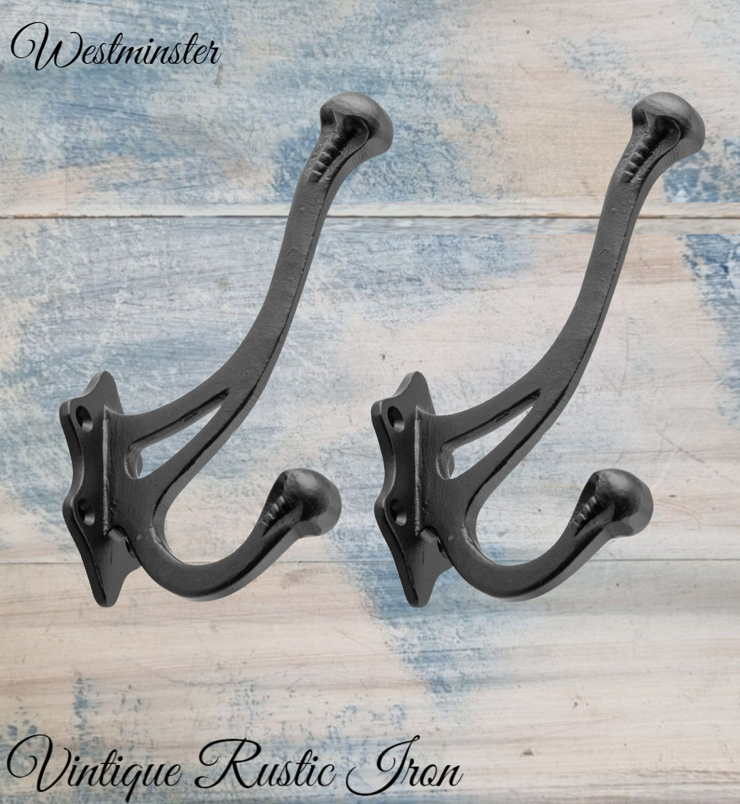 Antique Westminster Large  Black Iron Coat & Hat Hook 145 x 100mm-Vintique Concepts