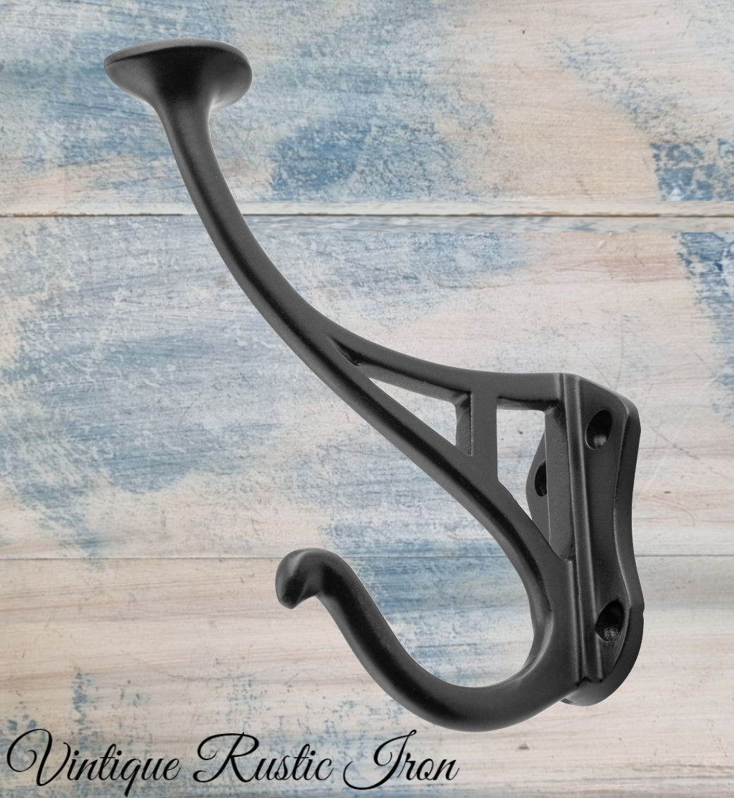 Antique Disc Black Iron Coat & Hat Hook 115mm x 90mm-Vintique Concepts