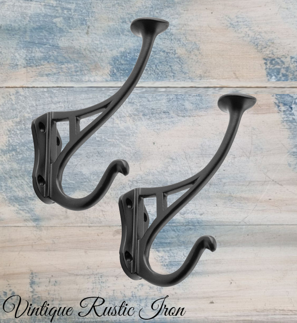 Antique Disc Black Iron Coat & Hat Hook 115mm x 90mm-Vintique Concepts