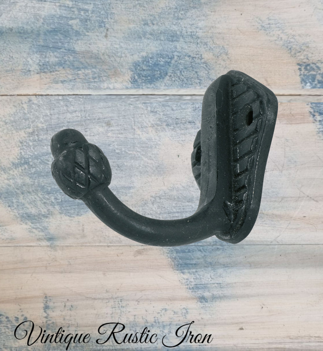 Rustic Iron Acorn single prong robehook 45mm high-Vintique Concepts