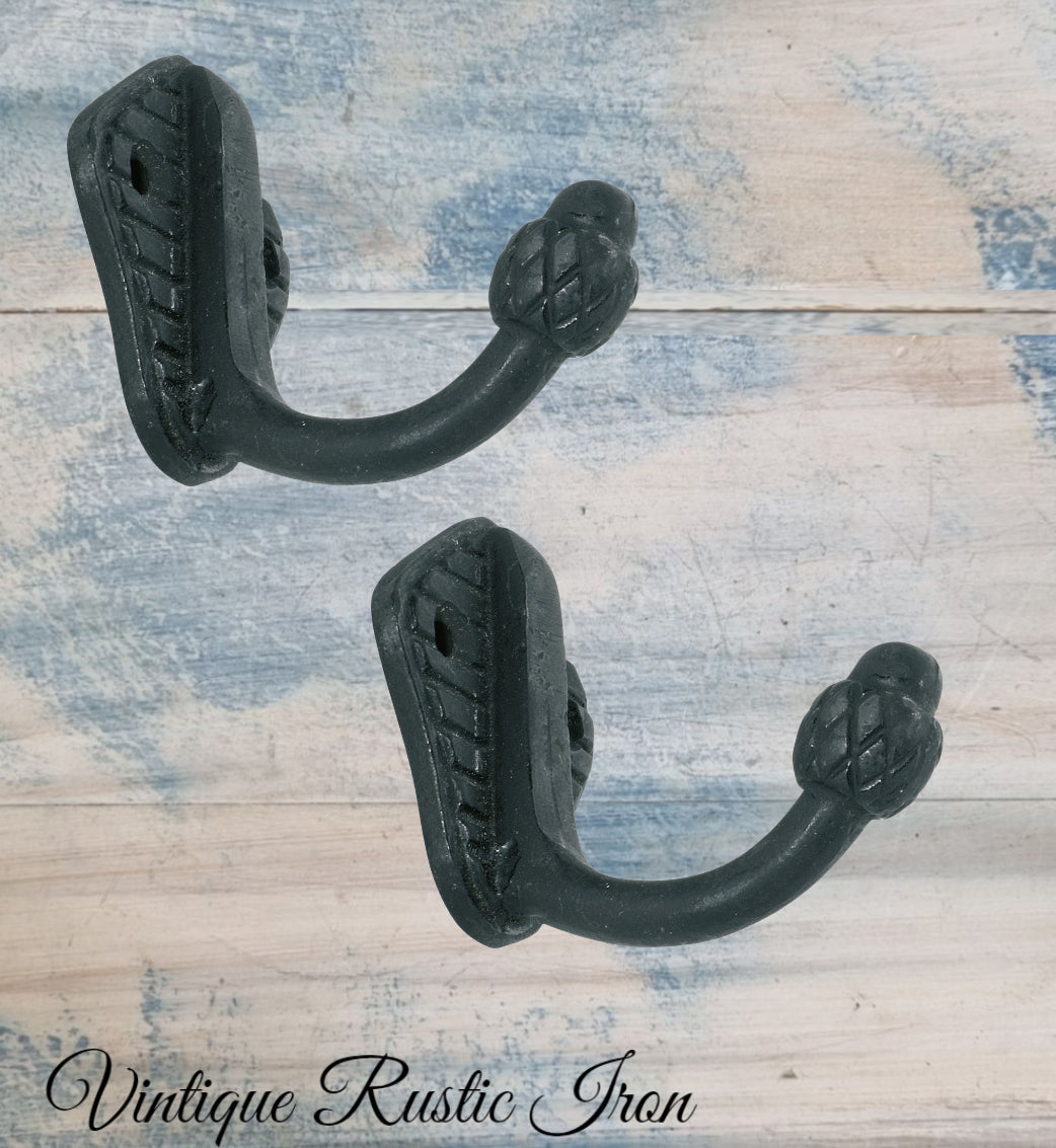 Rustic Iron Acorn single prong robehook 45mm high-Vintique Concepts
