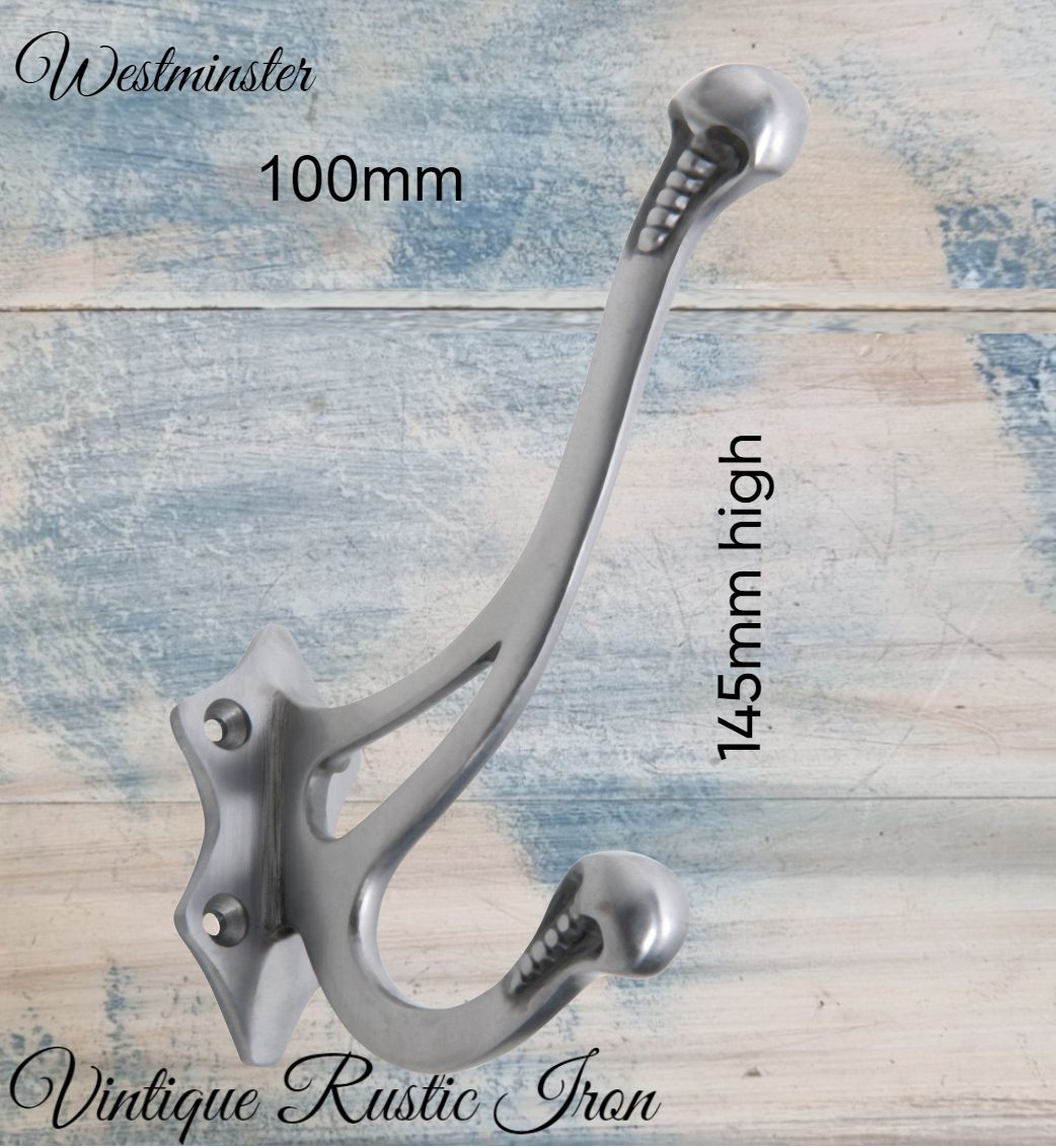 Antique Westminster Large Polished Iron Coat & Hat Hook 145 x 100mm-Vintique Concepts