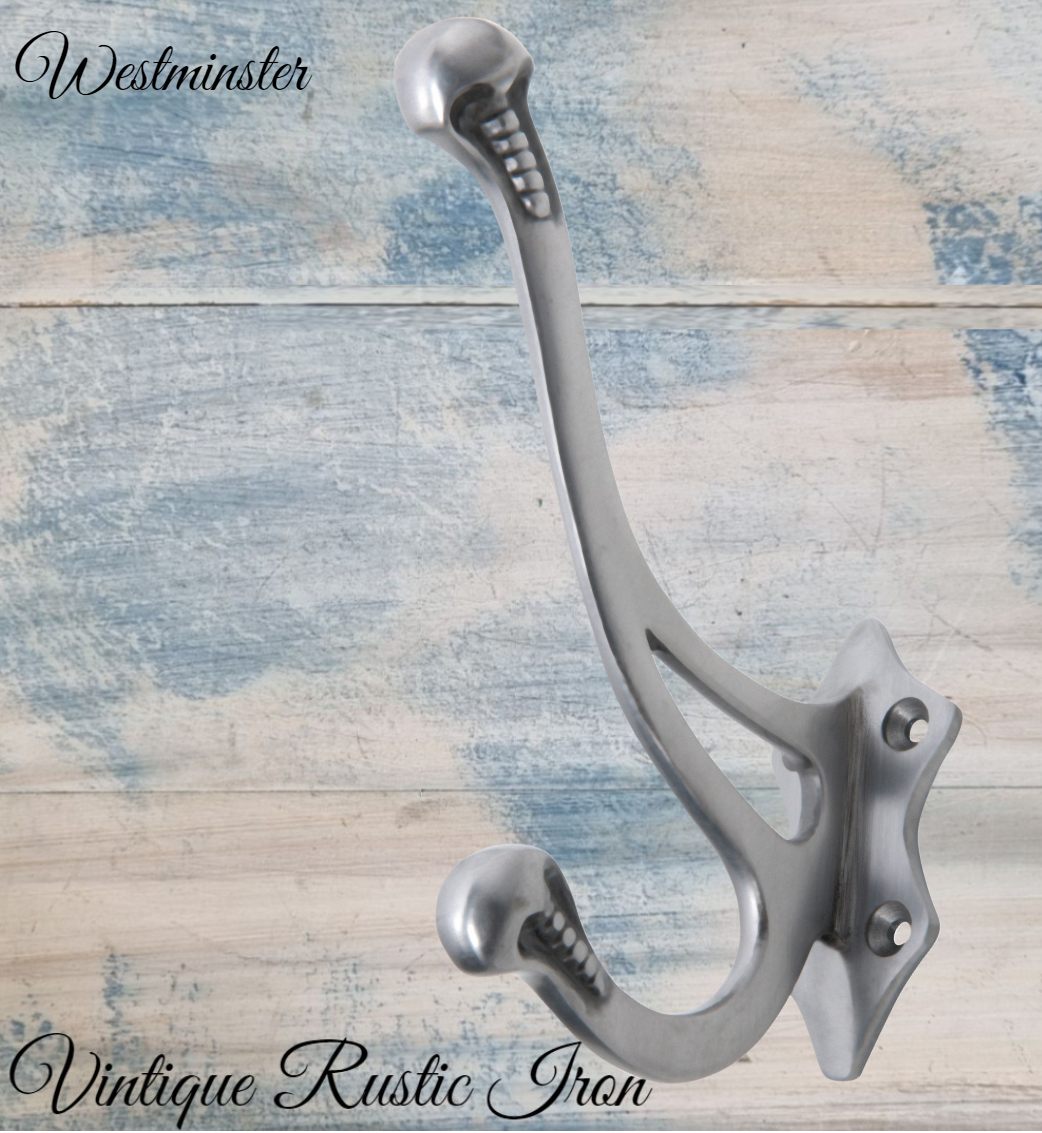 Antique Westminster Large Polished Iron Coat & Hat Hook 145 x 100mm-Vintique Concepts