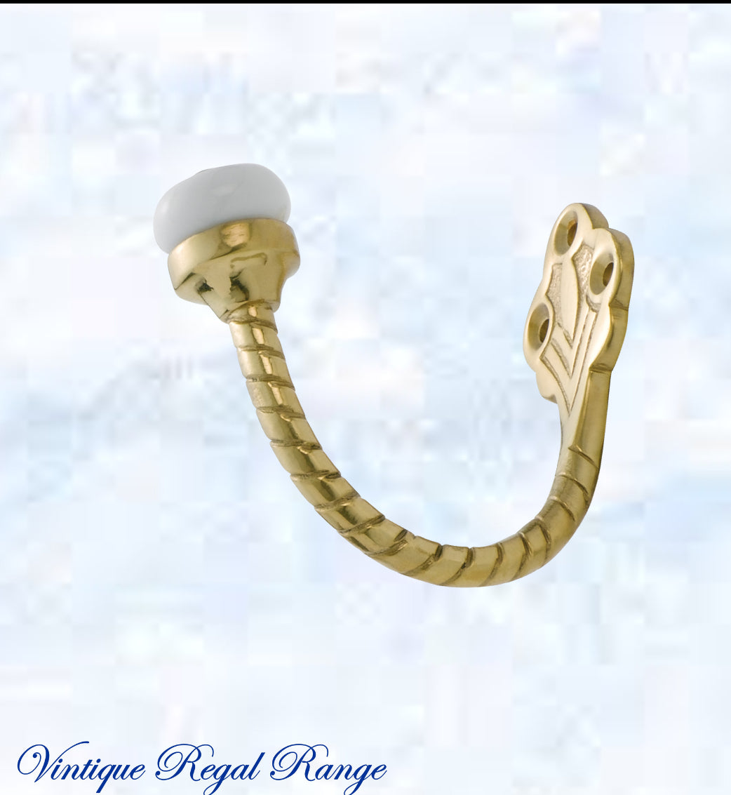 Polished Brass Robe Single Prong Robe Hook w/-Porcelain 60mmH-Vintique Concepts
