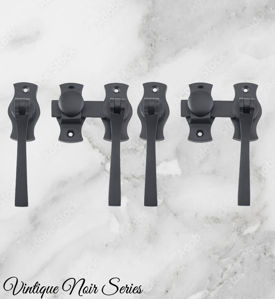 Noir matt Black electroplated Brass French door Square drop handle set-Vintique Concepts