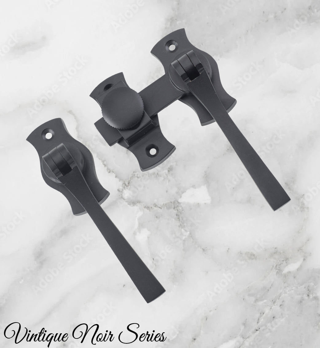 Noir matt Black electroplated Brass French door Square drop handle set-Vintique Concepts