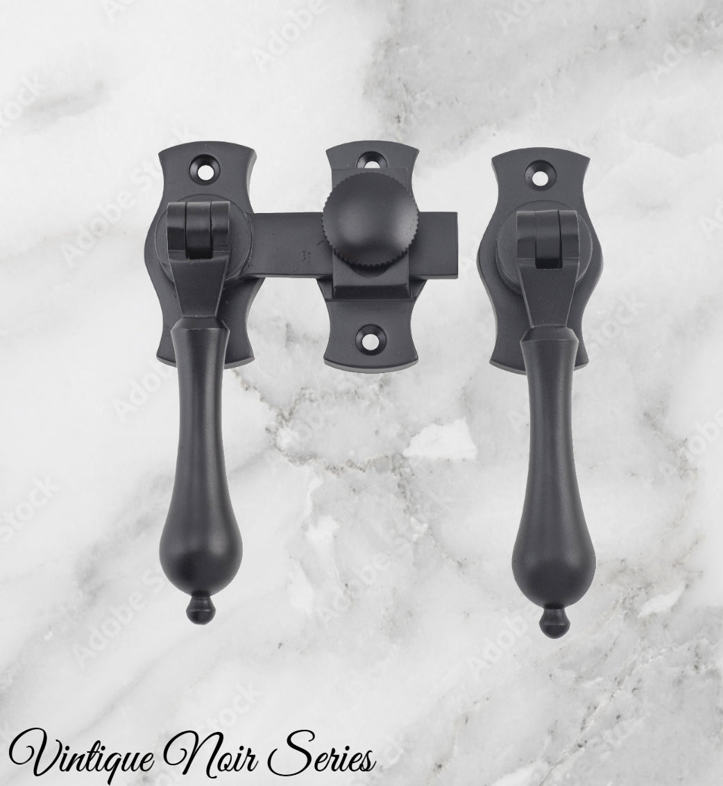 Noir matt Black electroplated Brass  French door Teardrop handle set-Vintique Concepts