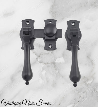 Noir matt Black electroplated Brass  French door Teardrop handle set-Vintique Concepts