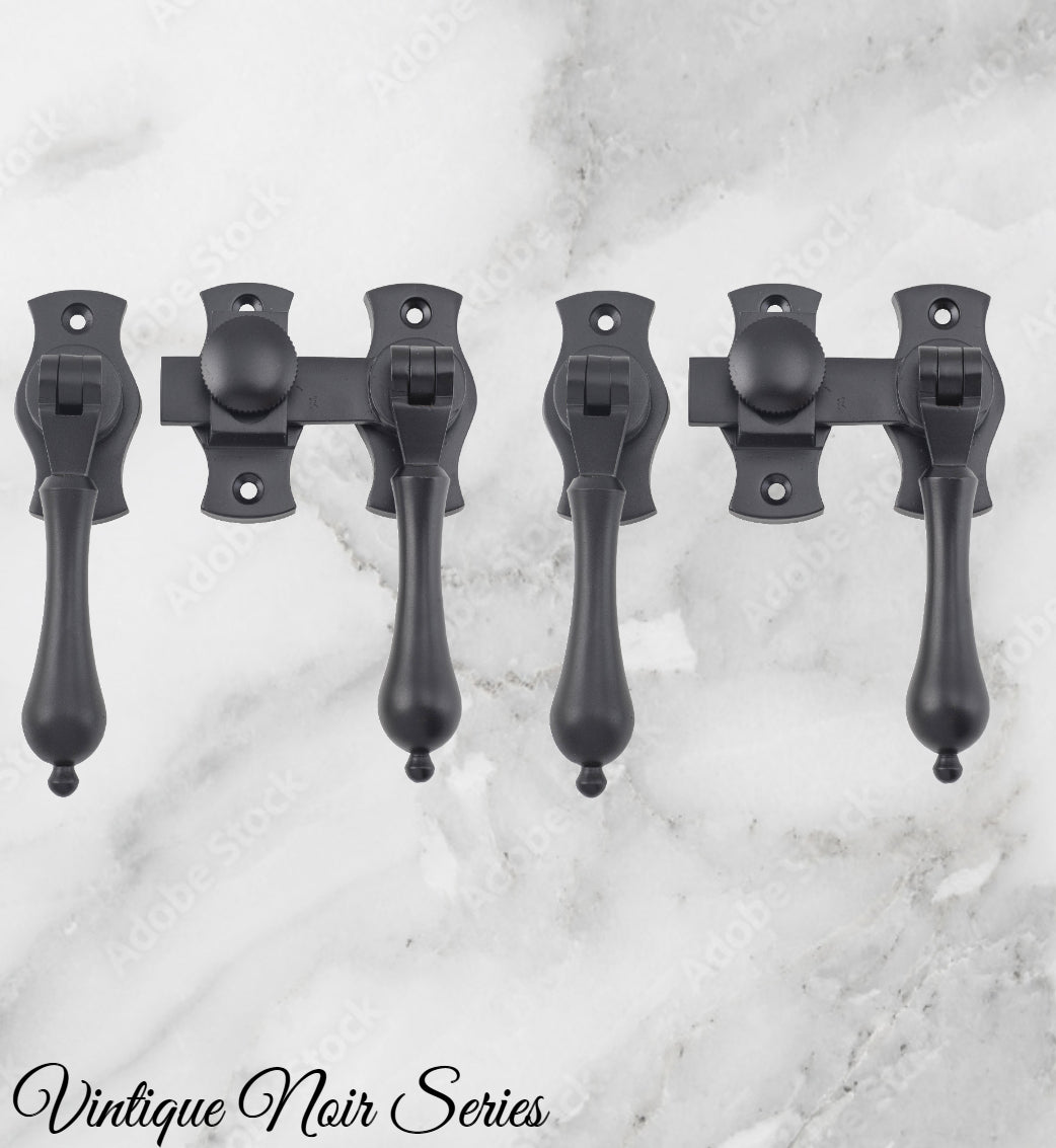 Noir matt Black electroplated Brass  French door Teardrop handle set-Vintique Concepts