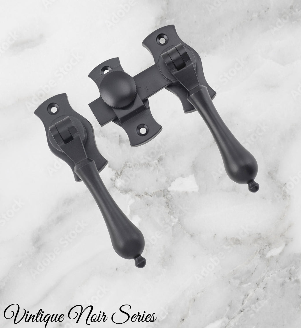 Noir matt Black electroplated Brass  French door Teardrop handle set-Vintique Concepts