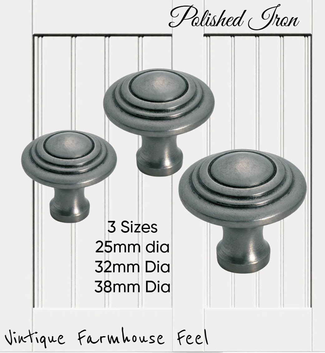 Farmhouse Polished Iron Ringed Knob (3 sizes)-Vintique Concepts