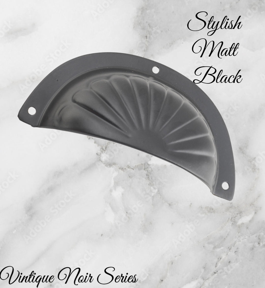 Noir Series Matt Black Brass Classico Fluted Cup Drawer pull-Vintique Concepts