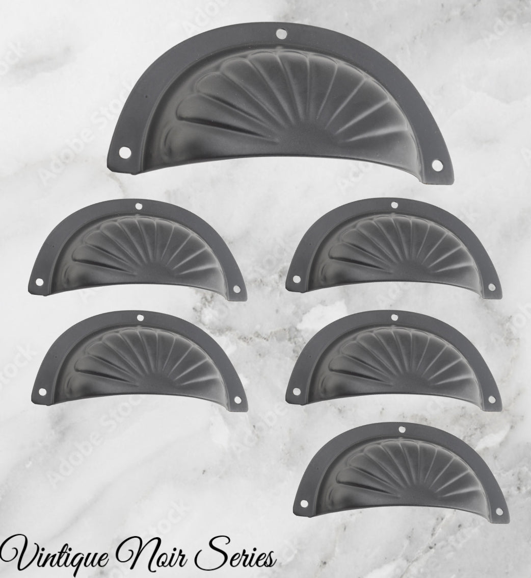 Noir Series Matt Black Brass Classico Fluted Cup Drawer pull-Vintique Concepts