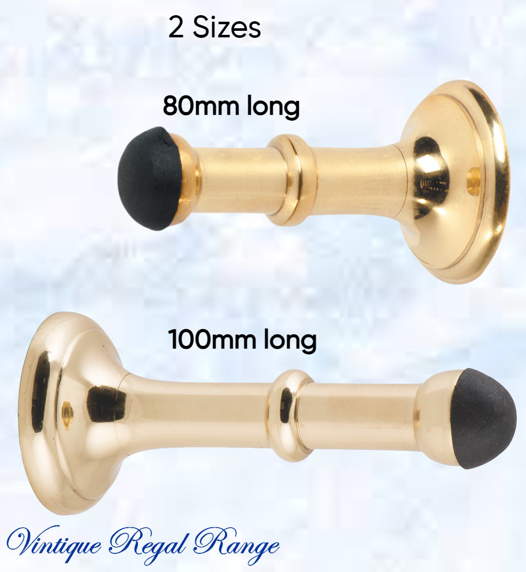 Polished Brass Classic rubber door stop 80mm Long-Vintique Concepts