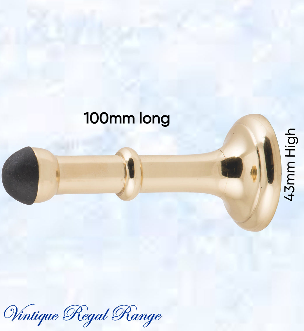 Polished Brass Classic rubber door stop 100mm Long-Vintique Concepts