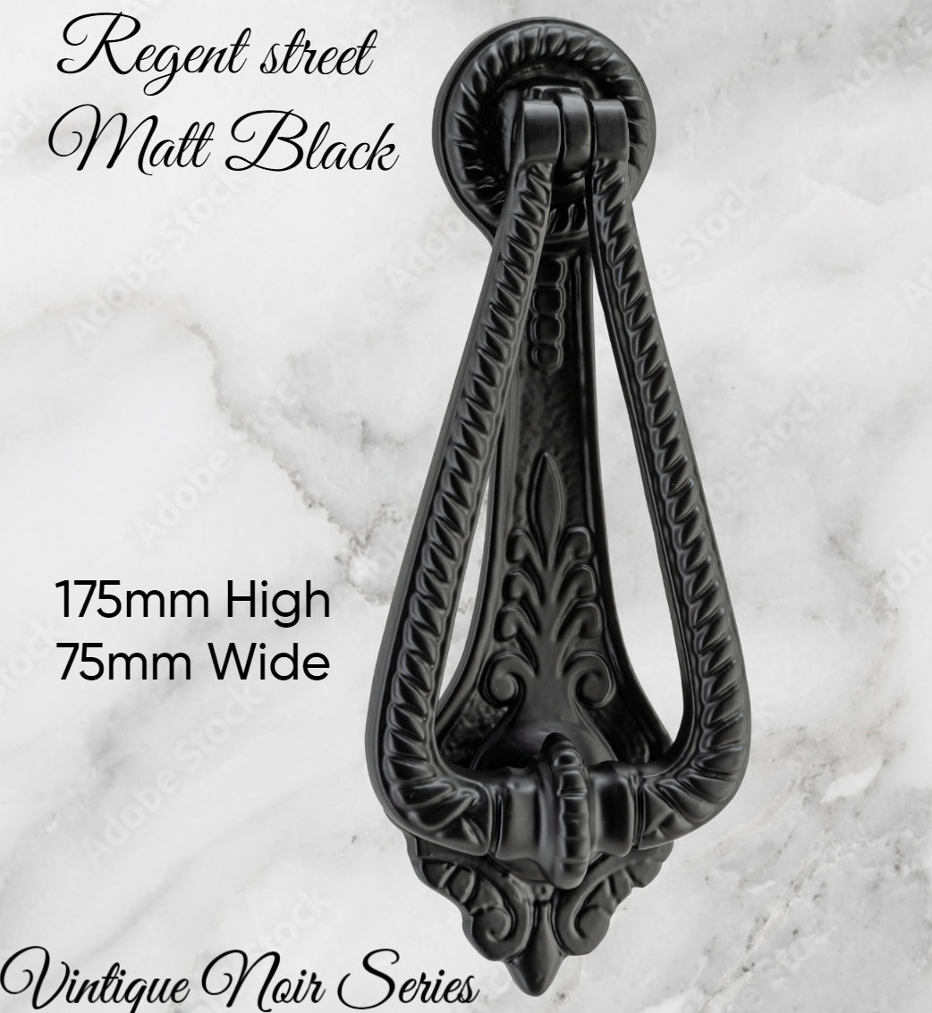 REGENT STREET Matt Black Door Knocker-Vintique Concepts
