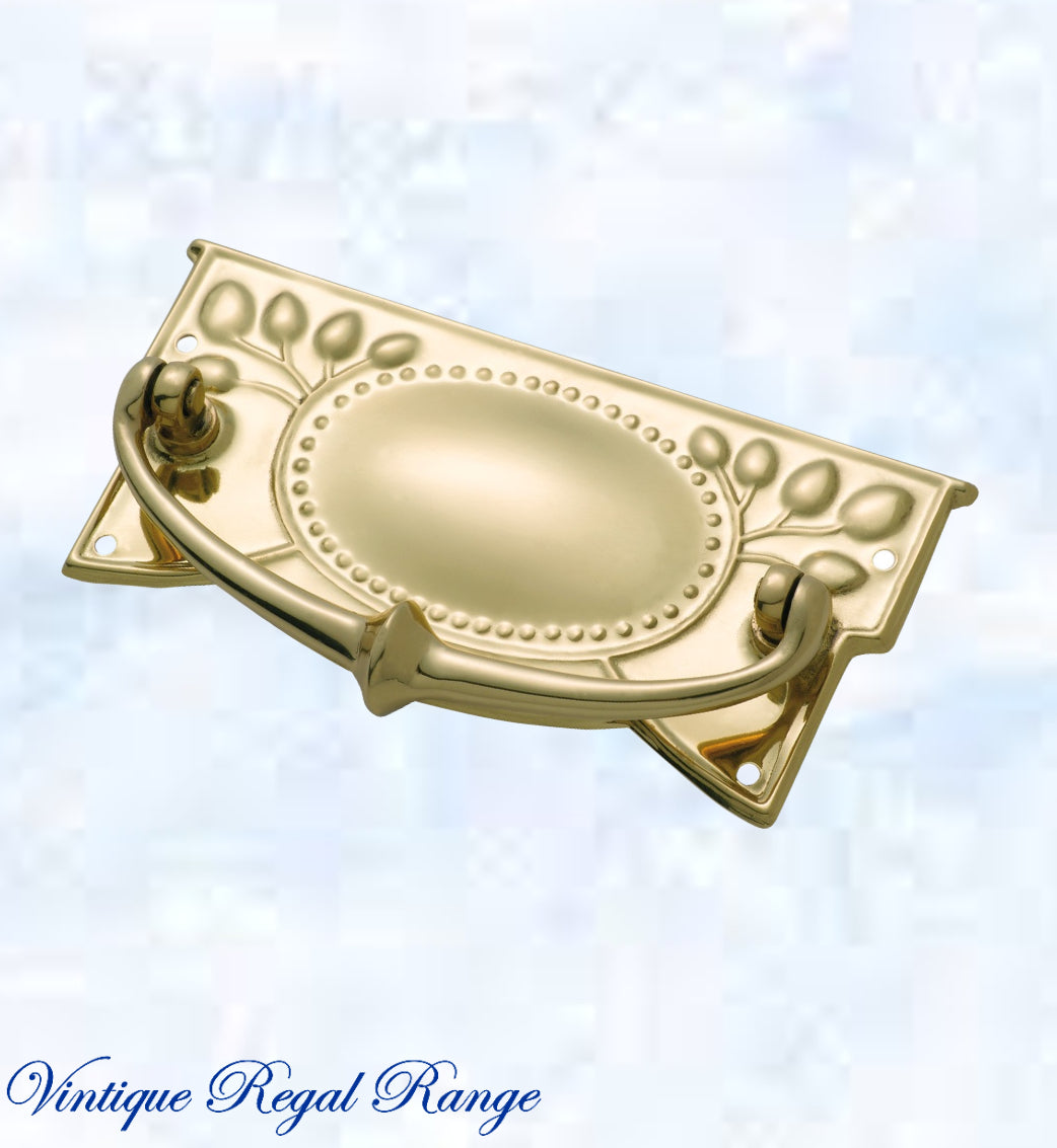 Regal Victorian large Square swing Polished Brass Drawer handle-Vintique Concepts