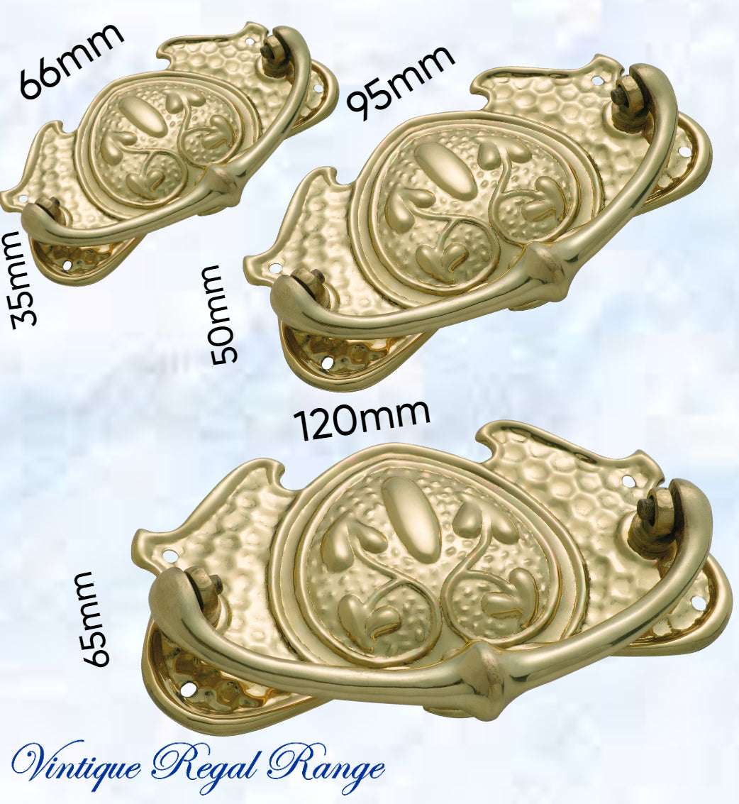 Regal Victorian Standard Ornate swing Polished Brass Drawer handle-Vintique Concepts