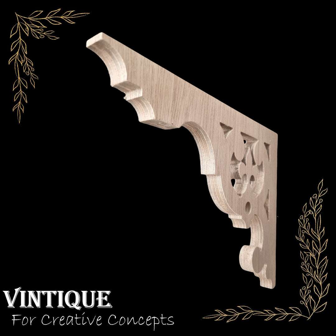 Carved wooden Lace fleur de Lis Fretwork Corner -(FW31) 300mm x 228mm - Vintique Concepts