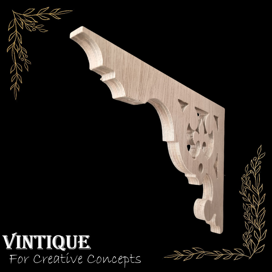 Carved wooden Lace fleur de Lis Fretwork Corner -(FW31) 300mm x 228mm - Vintique Concepts