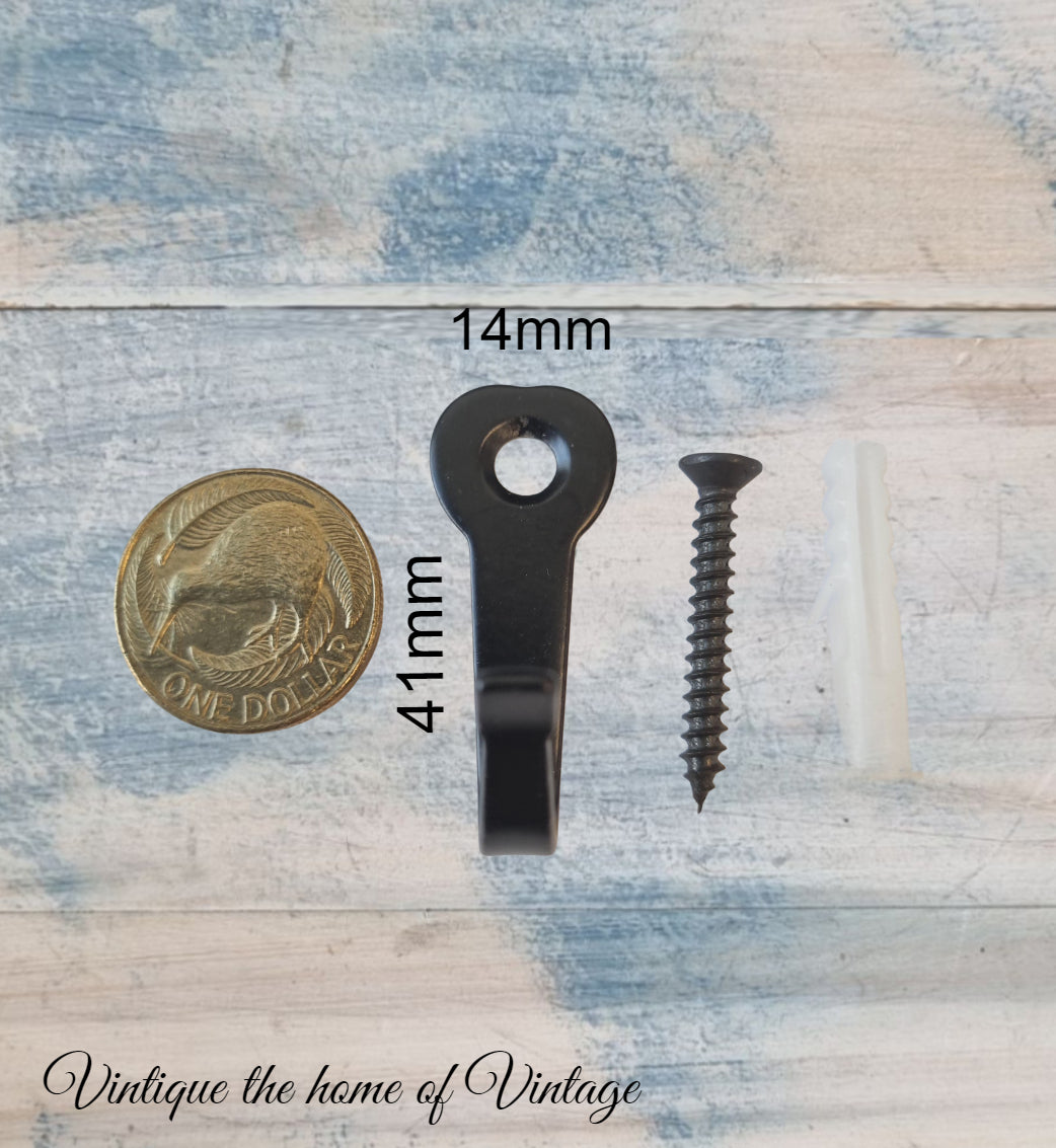 Heavy duty black steel robe hook 41mm high-Vintique Concepts