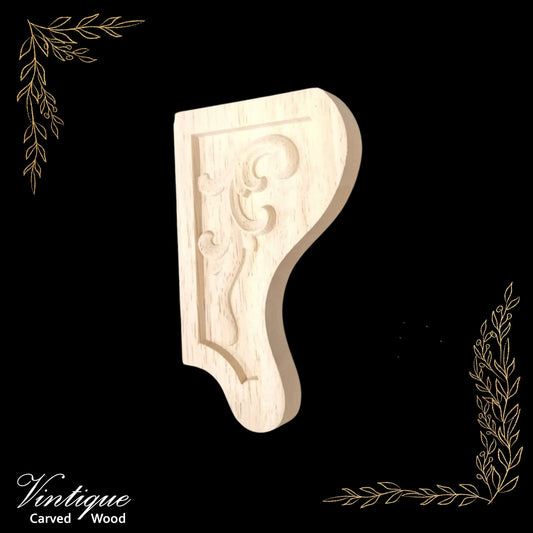 Pair of one sided SWIRL carved wooden corbels 150mm x 95mm (each) - Vintique Concepts