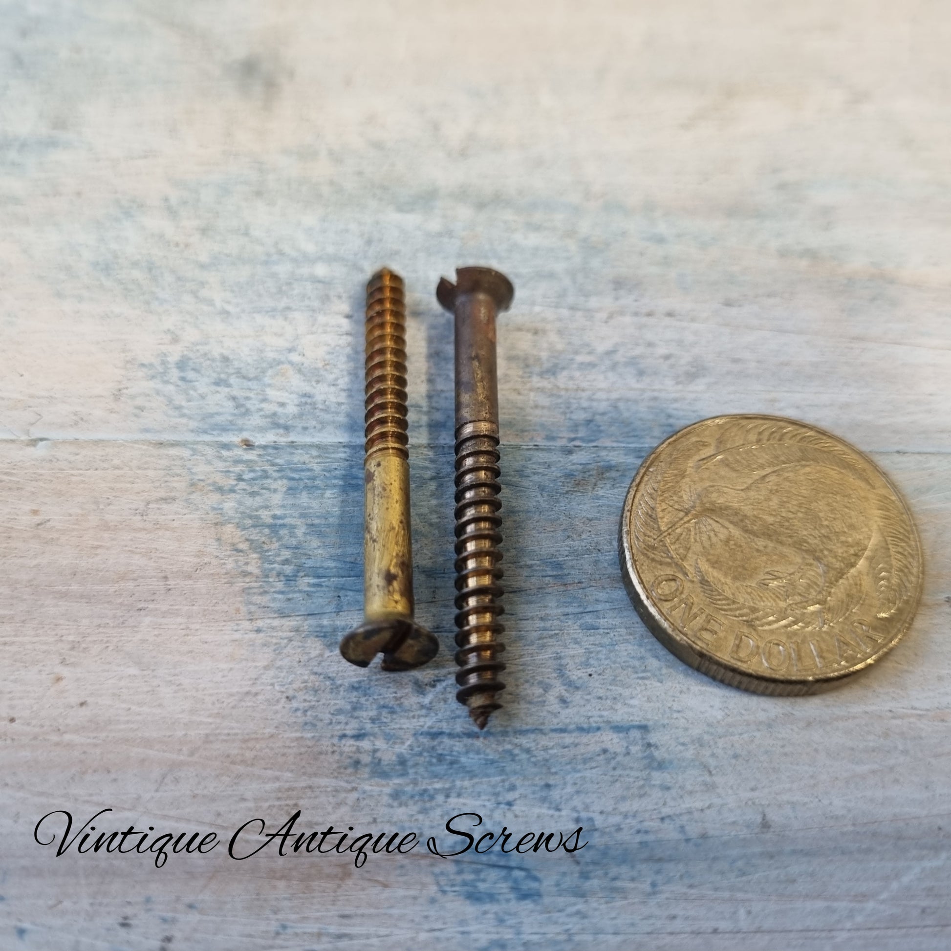 Antique Solid Brass Flat head wood screws 1-1/2''(38mm) 6 gauge (pkt10)-Vintique Concepts