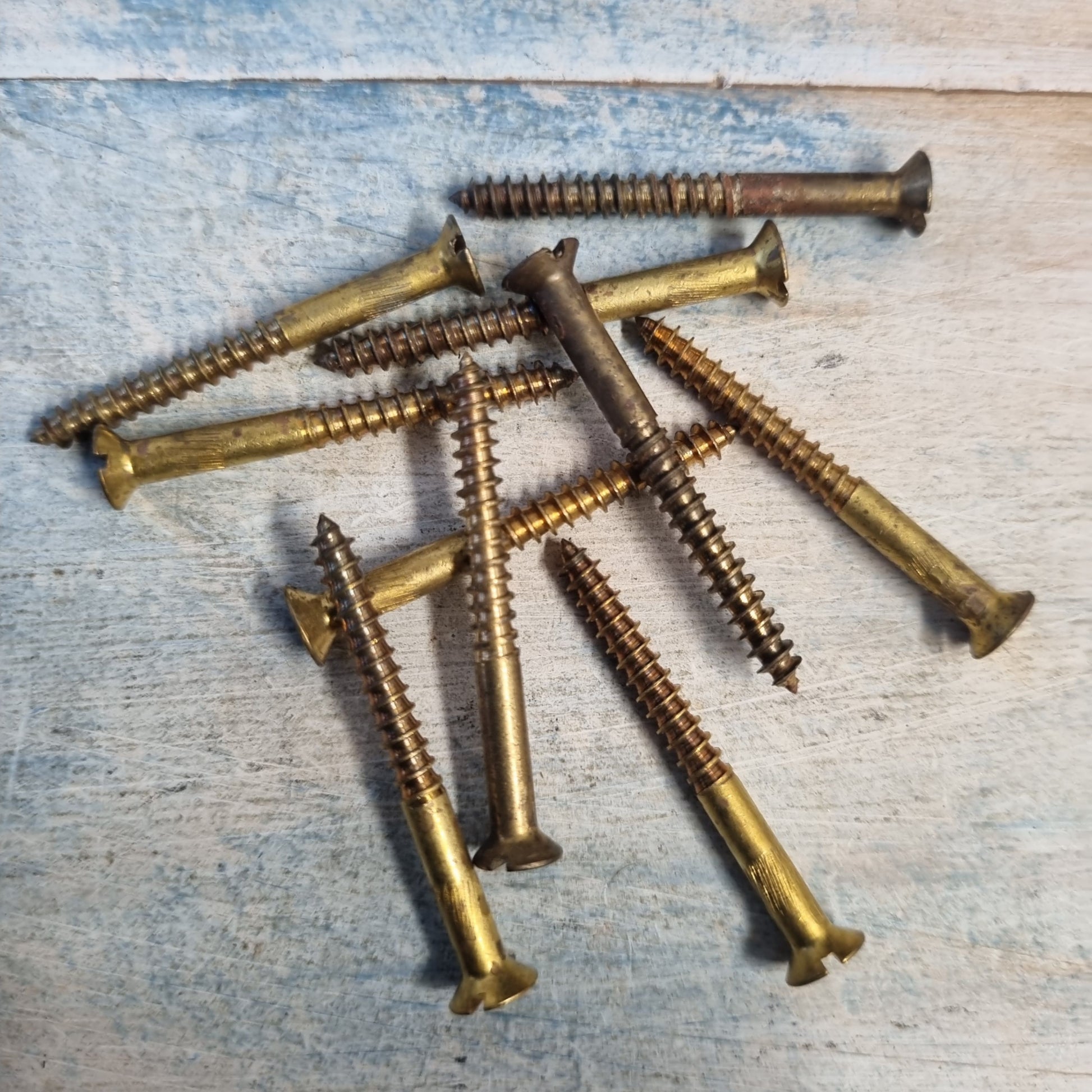 Antique Solid Brass Flat head wood screws 1-1/2''(38mm) 6 gauge (pkt10)-Vintique Concepts