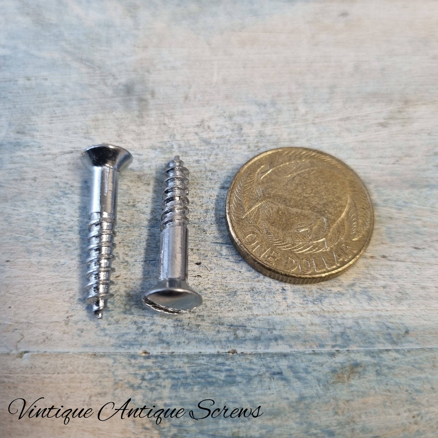 Antique Chrome Plated Brass Round head wood screws 1''(25.4mm) 8 gauge (pkt15)-Vintique Concepts