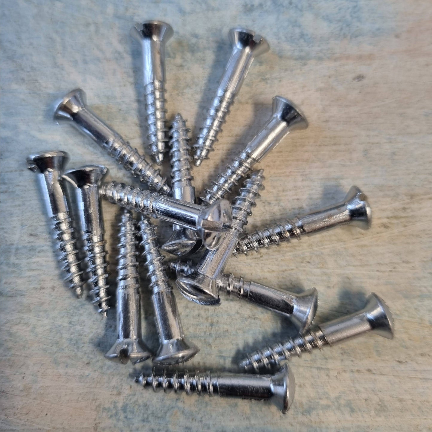 Antique Chrome Plated Brass Round head wood screws 1''(25.4mm) 8 gauge (pkt15)-Vintique Concepts
