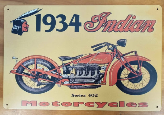 1934 Indian Motorcycle-series 402-Indian Scout....Tin Sign-Vintage Motorbikes 30cm x 20cm
